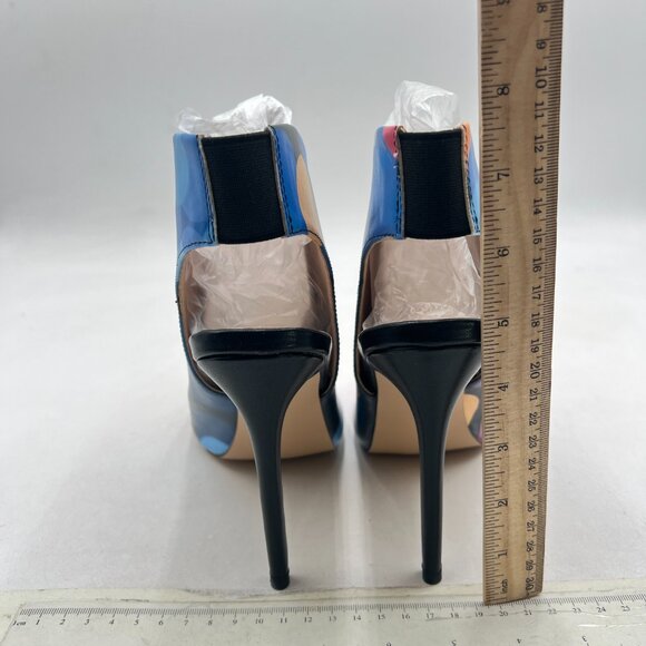 YDN Blue Circle Print Slingback Peep Toe Stiletto High Heel Sandals Ankle Boots - Picture 5 of 8